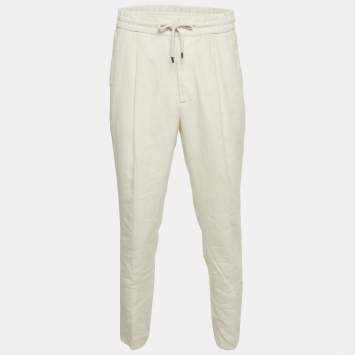 Pre Owned Brunello Cucinelli White Cotton Draw String Leisure Fit Pants M