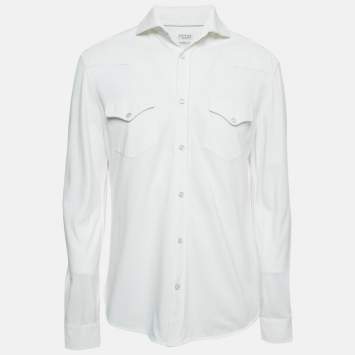 Pre Owned Brunello Cucinelli White Cotton Pique Long Sleeve Long Shirt L