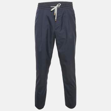 Brunello Cucinelli Navy Blue Cotton Leisure Fit Pants L