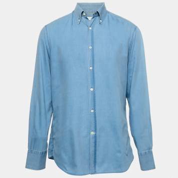 Brunello Cucinelli Blue Cotton Button Front Slim Fit Shirt L