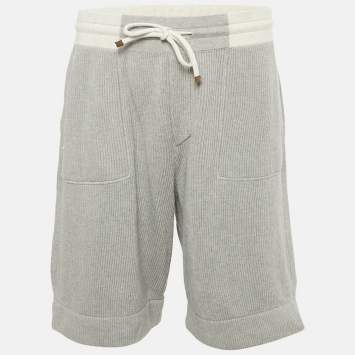 Pre Owned Brunello Cucinelli Grey Cotton Rib Knit Shorts XL