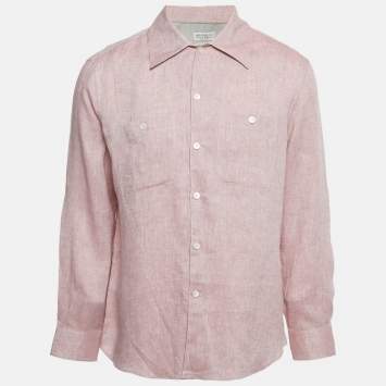 Pre Owned Brunello Cucinelli Pink Linen Easy Fit Shirt L