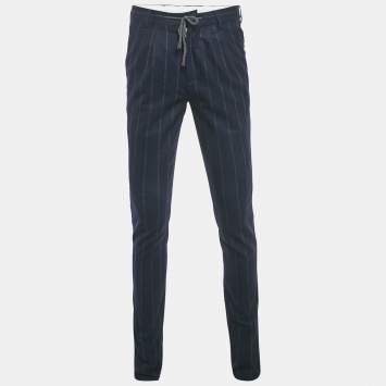 مملوكة مسبقًا Brunello Cucinelli Blue Striped Wool Drawstring Trousers S
