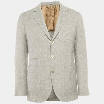 مملوكة مسبقًا Brunello Cucinelli Grey Linen Regular Fit Blazer S
