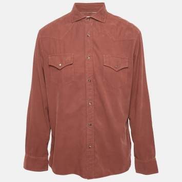 مملوكة مسبقًا Brunello Cucinelli Burnt Orange Corduroy Easy Fit Shirt XXL