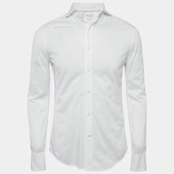 Pre Owned Brunello Cucinelli White Cotton Slim Fit Shirt XS