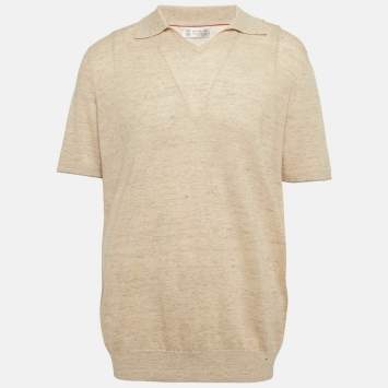 Pre Owned Brunello Cucinelli Beige Linen Blend Polo T-Shirt XXL
