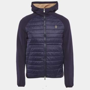 Pre Owned Brunello Cucinelli Navy Blue Nylon Hooded Jacket XS