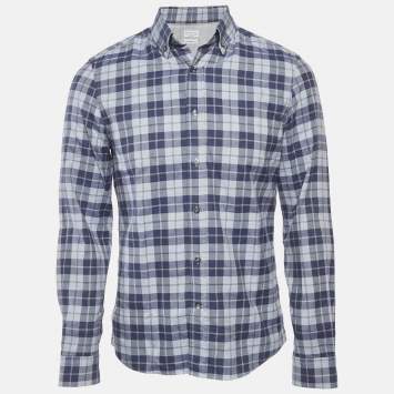 مملوكة مسبقًا Brunello Cucinelli Blue Check Cotton Leisure Fit Shirt M