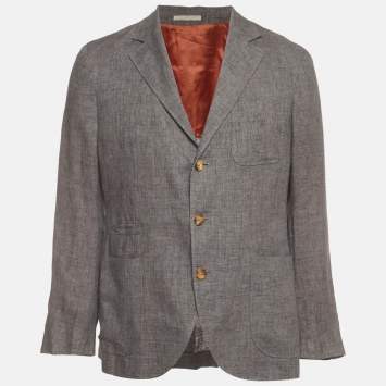 مملوكة مسبقًا Brunello Cucinelli Grey Linen Single Breasted Blazer S