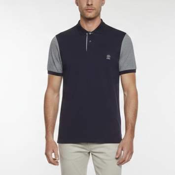 Pre Owned Brunello Cucinelli Navy Blue Pique Knit Polo T-Shirt M