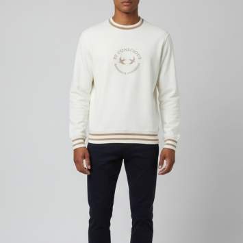 Pre Owned Brunello Cucinelli Beige Printed Cotton Knit Crewneck Sweatshirt M