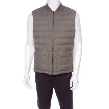 Pre Owned Brunello Cucinelli Bicolor Linen Wool Checked Sleeveless Reversible Puffer Jacket/Vest L