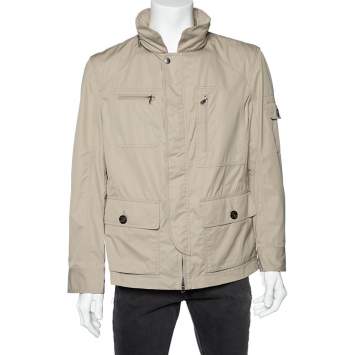 Pre Owned Brunello Cucinelli Beige Cotton & Synthetic Hooded Cargo Jacket XL