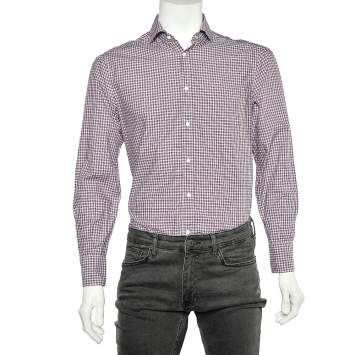 Pre Owned Brunello Cucinelli Red Checkered Cotton Basic Fit Shirt S