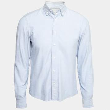 Pre Owned Brunello Cucinelli Blue Cotton Button Down Leisure Fit Shirt S