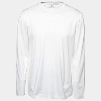 Pre Owned Brunello Cucinelli White Cotton Long Sleeve Slim Fit T-Shirt XL