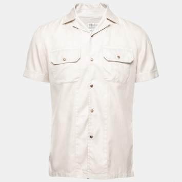 Pre Owned Brunello Cucinelli Beige Cotton Leisure Fit Short Sleeve Shirt M