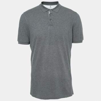 Pre Owned Brunello Cucinelli Grey Cotton Pique Slim Fit Polo T-Shirt XL
