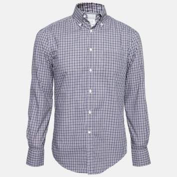 Pre Owned Brunello Cucinelli Blue & Red Checkered Cotton Slim Fit Shirt S
