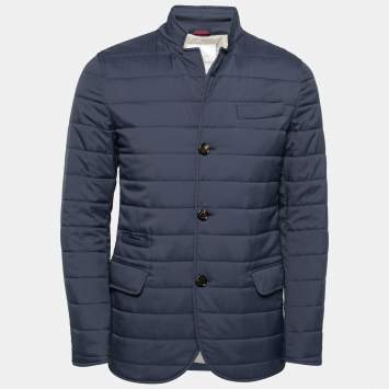 Pre Owned Brunello Cucinelli Navy Blue Synthetic Quilted Jacket XS   