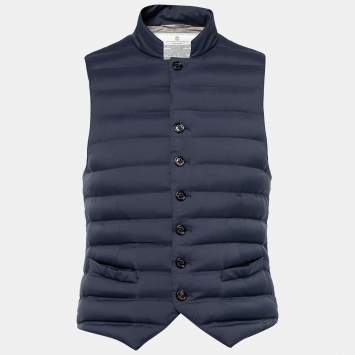 Pre Owned Brunello Cucinelli Blue Down Padded Synthetic Button Front Gilet S