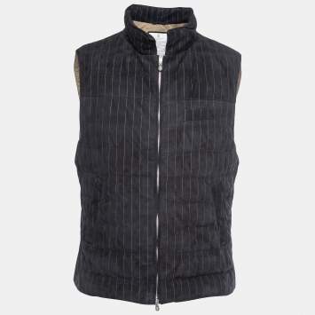 Pre Owned Brunello Cucinelli Navy Blue Striped Suede Jacket Vest M 