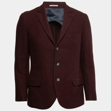 Pre Owned Brunello Cucinelli Burgundy Wool Single-Breasted Blazer S