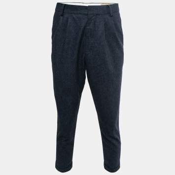 Pre Owned Brunello Cucinelli Dark Blue Fleece Wool Trousers L