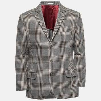 Pre Owned Brunello Cucinelli Grey Checked Wool Single Breasted Blazer M
