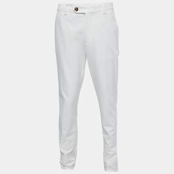 Pre Owned Brunello Cucinelli White Cotton Trousers XL
