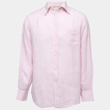 Pre Owned Brunello Cucinelli Pink Checked Patterned Linen Button Down Shirt L