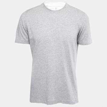 Pre Owned Brunello Cucinelli Grey Cotton Layered Effect Slim Fit T-Shirt L