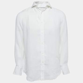 Pre Owned Brunello Cucinelli White Linen Slim Fit Full Sleeve Shirt S