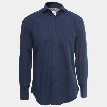 Pre Owned Brunello Cucinelli Navy Blue Cotton Basic Fit Button Down Shirt M