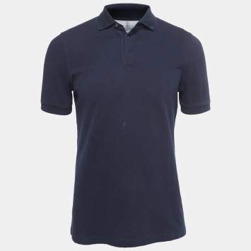 Pre Owned Brunello Cucinelli Navy Blue Cotton Pique Slim Fit Polo T-Shirt S
