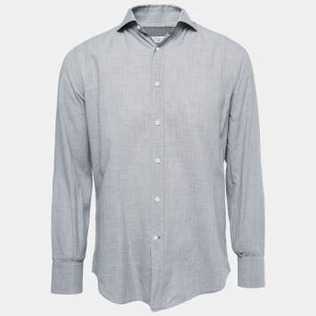 Pre Owned Brunello Cucinelli Grey Cotton Button Down Shirt M