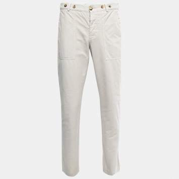 Pre Owned Brunello Cucinelli Light Grey Cotton Buttoned Trousers XL