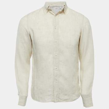 Pre Owned Brunello Cucinelli Beige Linen Button Down Leisure Fit Full Sleeve Shirt XS