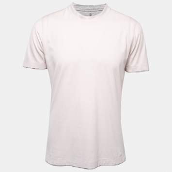 Pre Owned Brunello Cucinelli Light Pink Cotton Crew Neck Slim Fit Half Sleeve T-Shirt M  