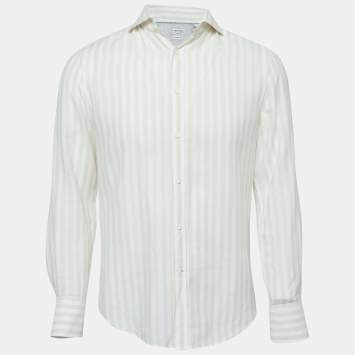 Pre Owned Brunello Cucinelli Beige Striped Cotton Shirt S