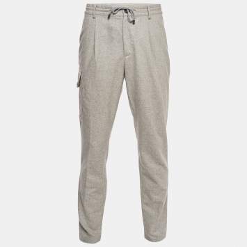 Pre Owned Brunello Cucinelli Grey Wool Cargo Trousers XL