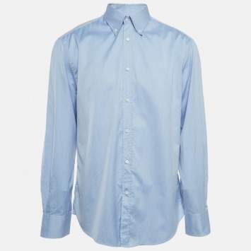 Pre Owned Brunello Cucinelli Blue Cotton Slim Fit Shirt XXL