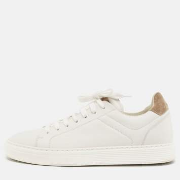 Pre Owned Brunello Cucinelli White/Beige Leather and Suede Low Top Sneakers Size 42