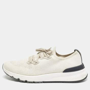 مملوكة مسبقًا Brunello Cucinelli Cream/Grey Knit Fabric Low Top Sneakers Size 44