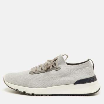 مملوكة مسبقًا Brunello Cucinelli Size 45 Light Grey Knit Fabric Low Top Sneakers