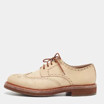 Pre Owned Brunello Cucinelli Brown Nubuck Leather Brogue Lace Up Derby Size 42.5