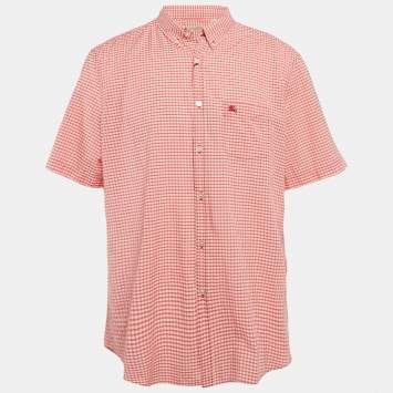 Pre Owned Burberry Brit Red Gingham Cotton Short Sleeve Button Down Shirt 3XL