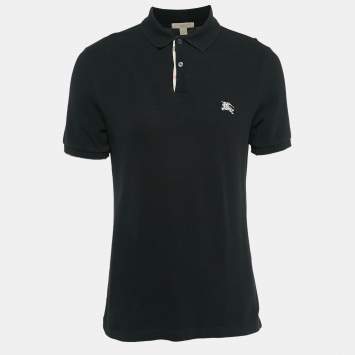 Pre Owned Burberry Brit Black Logo Embroidered Cotton Pique Polo M