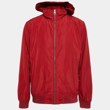 Pre Owned Burberry Brit Dark Red Synthetic Hooded Jacket XL 